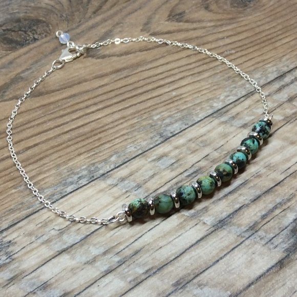African Turquoise anklet, Sterling Silver, healing jewelry - Picture 1 of 8